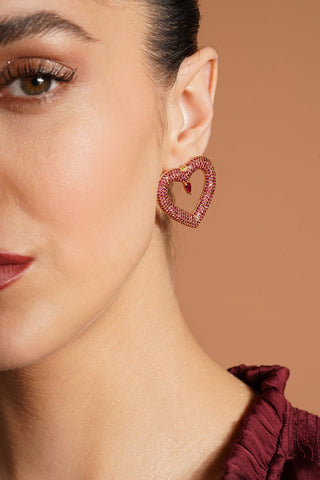 Damla Taşlı Kalp Küpe Mor