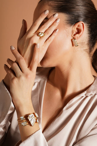 İnci Kelepçe Yüzük Küpe Seti