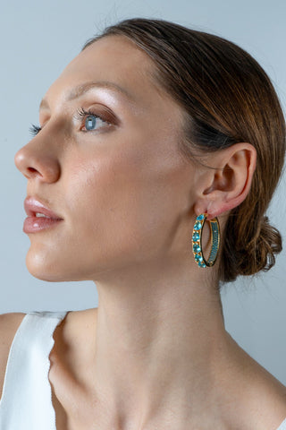 Zirkon Taşlı Halka Küpe Turkuaz