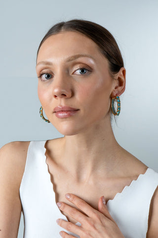 Zirkon Taşlı Halka Küpe Mor