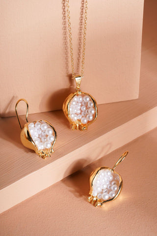 İncili Nar Küpe Kırmızı