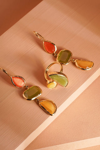 Kedi Gözü Küpe Yüzük Set