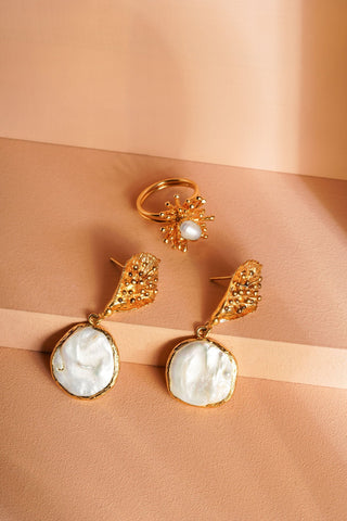 İnci Küpe Yüzük Set