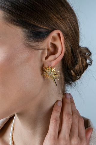 İncili Kuzey Yıldızı Kolye Küpe Set Gold