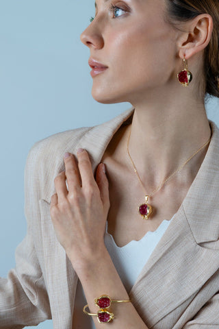 İncili Nar Kolye Küpe Set Beyaz