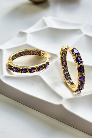 Zirkon Taşlı Halka Küpe Mor