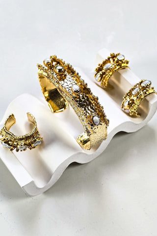 İncili Küpe Bileklik Yüzük Set