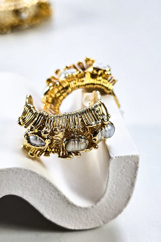 İncili Küpe Bileklik Yüzük Set