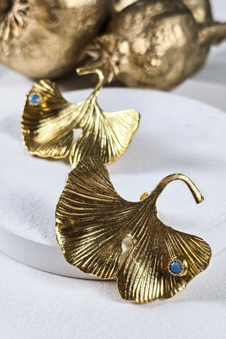 Turkuaz Taşlı Ginko Küpe