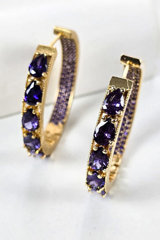 Zirkon Taşlı Halka Küpe Mor