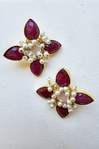 İncili Çiçek Küpe Mor