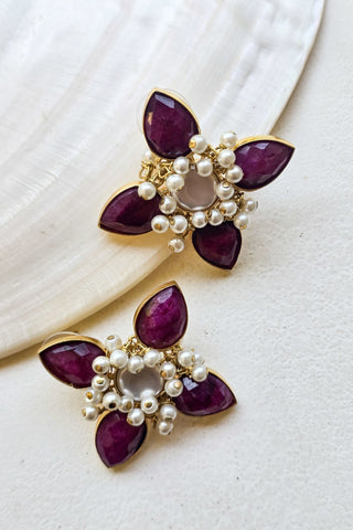 İncili Çiçek Küpe Mor