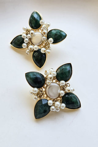 İncili Çiçek Küpe Yeşil