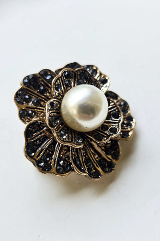 El Yapımı Bronz İncili Çiçek Broş