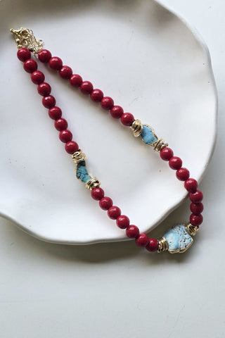 Turkuaz & Mercan Taşlı Kolye