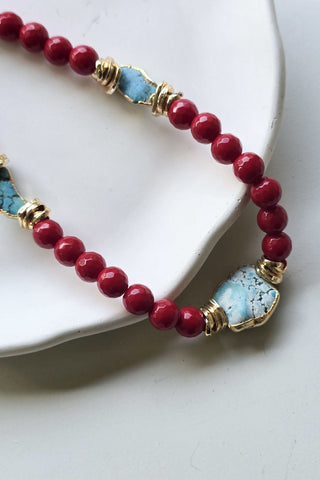 Turkuaz & Mercan Taşlı Kolye