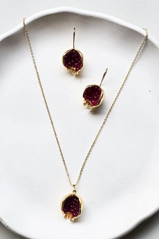 İncili Nar Kolye Küpe Set Beyaz