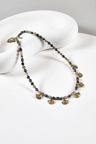 Vintage Siyah İnci ve Aqua Marin Kolye