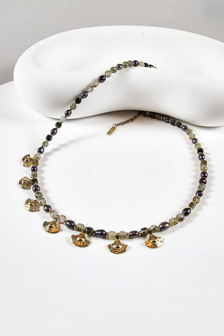 Vintage Siyah İnci ve Aqua Marin Kolye