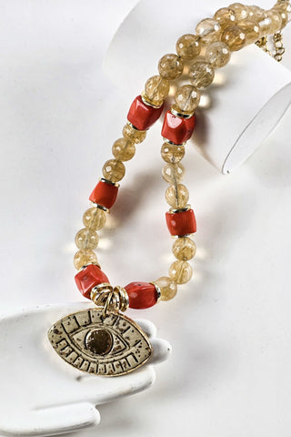 Solaris Rune Sitrin Mercan Kolye (3.Çakra/Solar Pleksus Çakra Taşı)