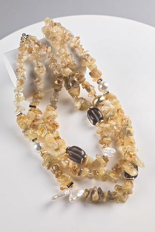 Üç Sıra Sitrin Kolye (3.Çakra/Solar Pleksus Çakra Taşı)