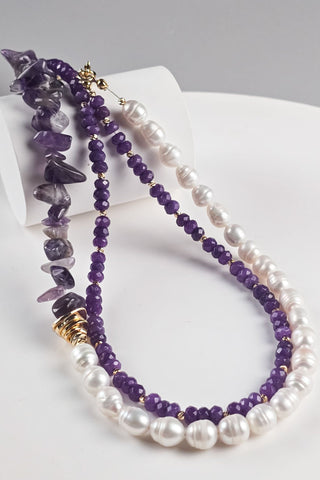 İncili Ametist Çift Sıra Kolye (6.ve7.Çakra / Üçüncü Göz ve Tepe Çakrası )