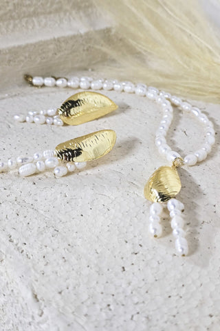 Oyster İncili Kolye Küpe Set