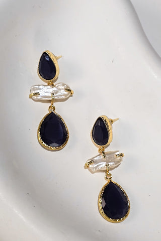 Midnight Drop İncili Kedi Gözü Küpe