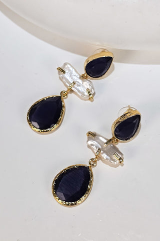 Midnight Drop İncili Kedi Gözü Küpe