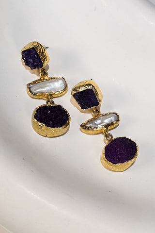 Midnight İncili Ametist Küpe