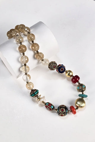 Bohem Tibet Boncuklu Sitrin Kolye