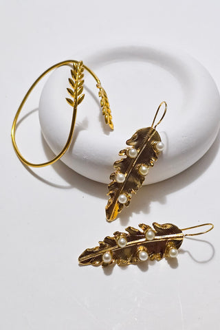 Altın Başak Küpe Bileklik Set