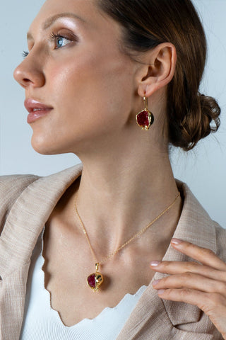 İncili Nar Kolye Küpe Set Beyaz