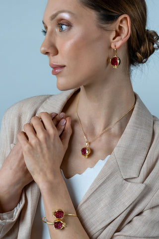 İncili Nar Kolye Küpe Set Beyaz