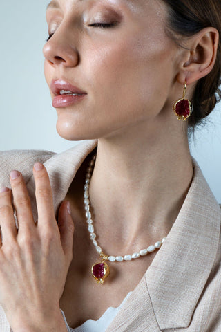 İncili Nar Küpe Kırmızı