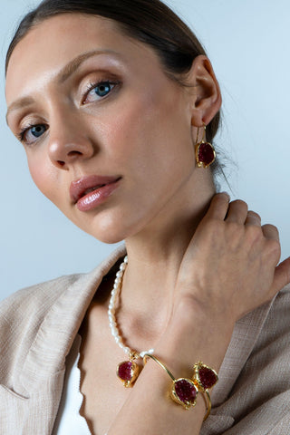 İncili Nar Küpe Kırmızı