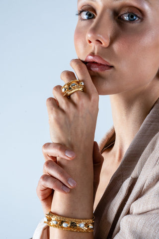 İncili Küpe Bileklik Yüzük Set