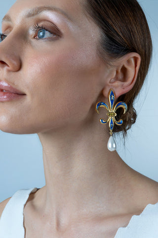 Catherina  İncili Küpe Lacivert