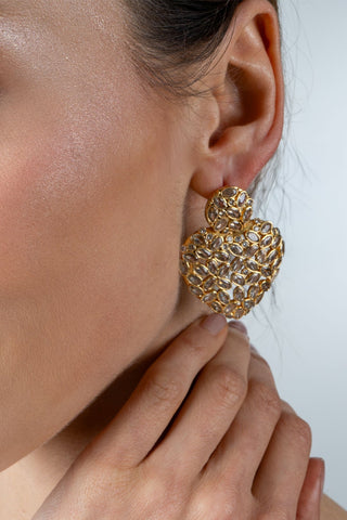 Beyaz Zirkon Taşlı Kalp Küpe