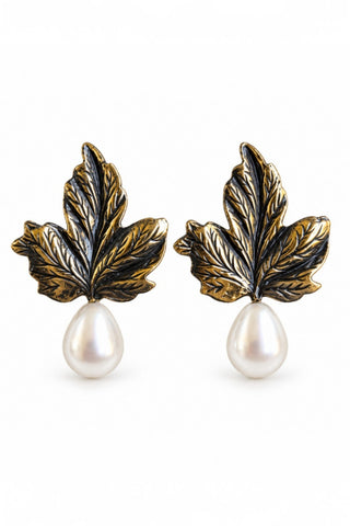 Shadow Pearl Leaf Earrings