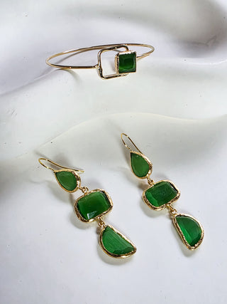 Aura Green Kedi Gözü Taşlı Küpe