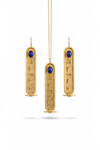 Cartouche Antik Mısır Küpe Kolye Set