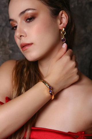 Lila Aurra Ametist Küpe Bileklik Set (6.ve7.Çakra / Üçüncü Göz ve Tepe Çakrası )