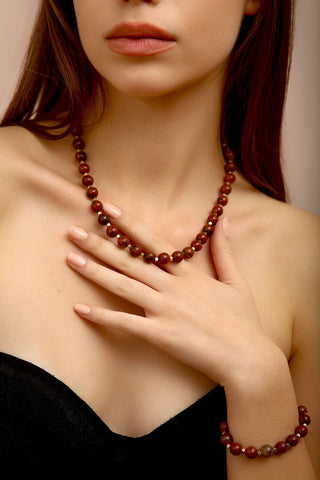 Kırmızı Jasper Kolye Bileklik Set (1.Çakra/Kök Çakra Taşı)