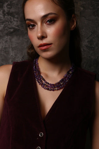 Üç Sıra Ametist Kolye (6.ve7.Çakra / Üçüncü Göz ve Tepe Çakrası )