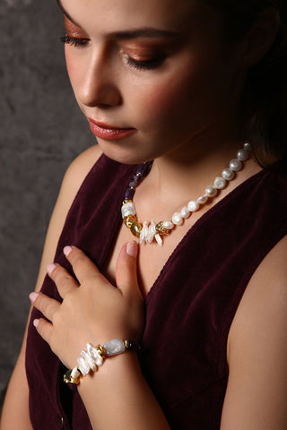 Golden Harmony Ametist İncili Bileklik (6.ve7.Çakra / Üçüncü Göz ve Tepe Çakrası )(Kopya)