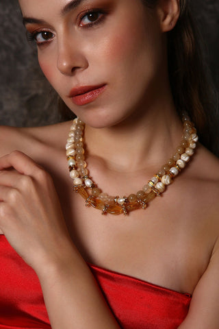 İki Sıra Sitrin Kolye (3.Çakra/Solar Pleksus Çakra Taşı