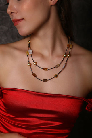 Barok İnci &  Sitrin Uzun Kolye (3.Çakra/Solar Pleksus Çakra Taşı(Kopya)(Kopya)