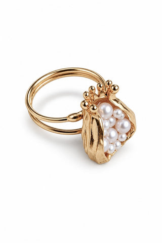 Beaded Pomegranate Adjustable Ring White